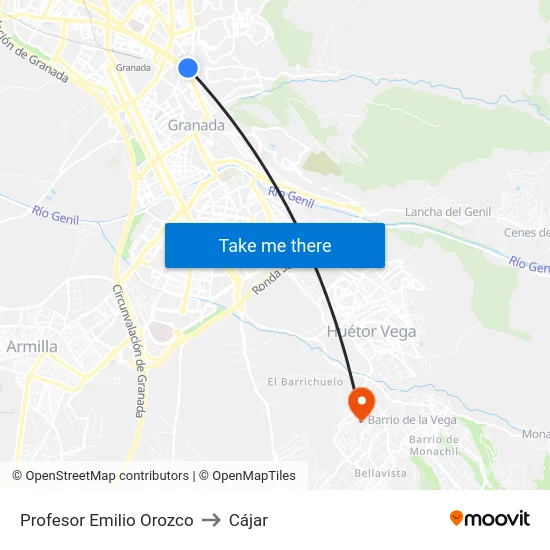 Profesor Emilio Orozco to Cájar map