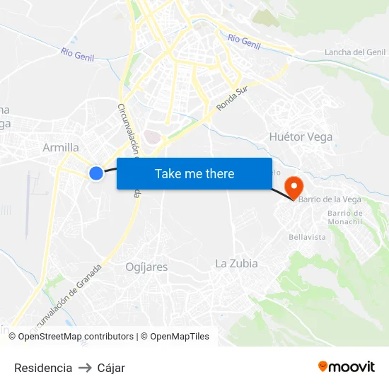 Residencia to Cájar map