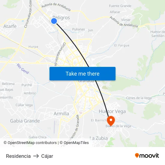 Residencia to Cájar map