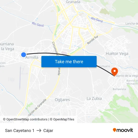 San Cayetano 1 to Cájar map