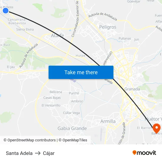 Santa Adela to Cájar map