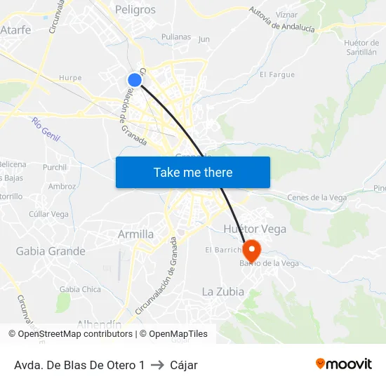 Avda. De Blas De Otero 1 to Cájar map