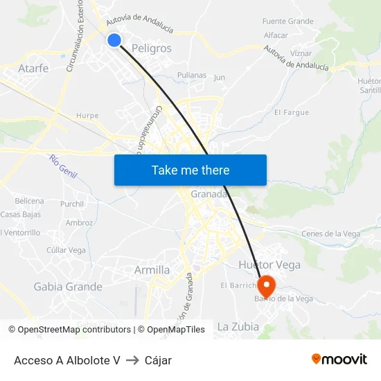 Acceso A Albolote V to Cájar map