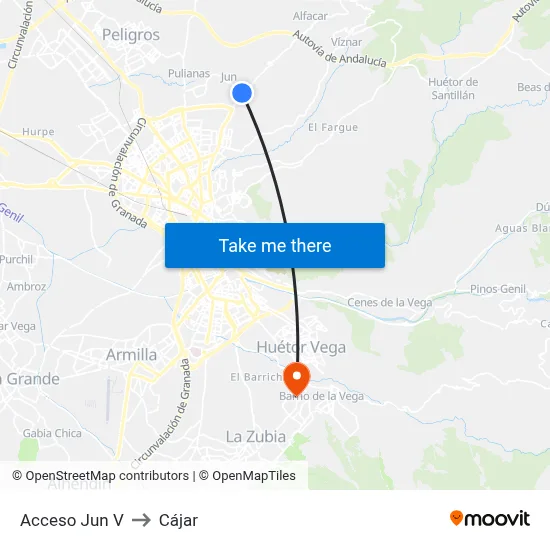 Acceso Jun V to Cájar map