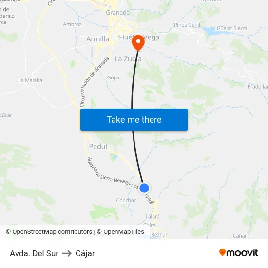 Avda. Del Sur to Cájar map