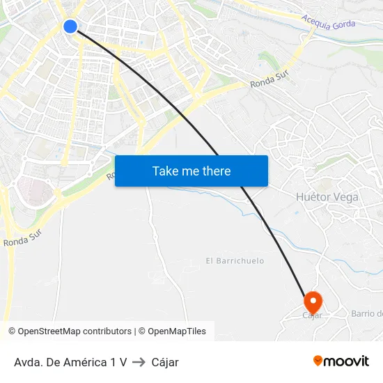 Avda. De América 1 V to Cájar map