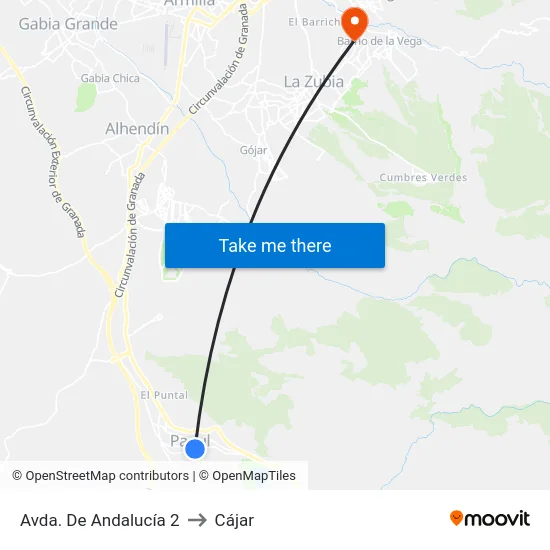 Avda. De Andalucía 2 to Cájar map