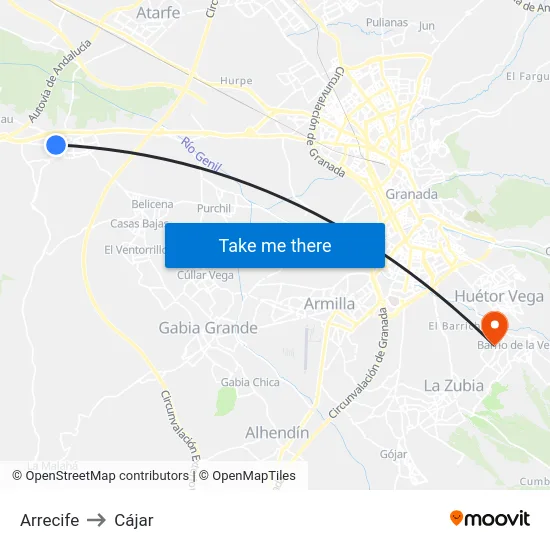 Arrecife to Cájar map