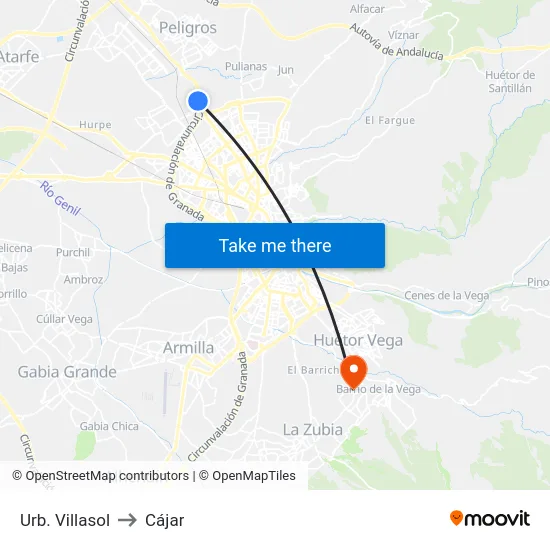 Urb. Villasol to Cájar map