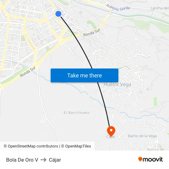 Bola De Oro V to Cájar map