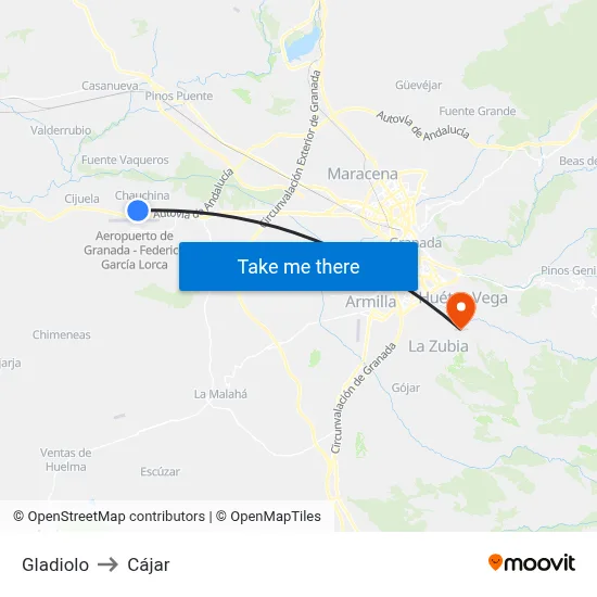 Gladiolo to Cájar map
