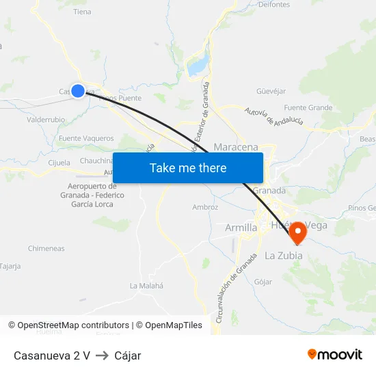 Casanueva 2 V to Cájar map