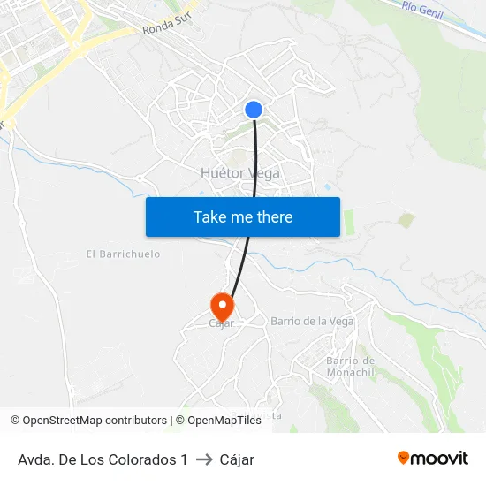 Avda. De Los Colorados 1 to Cájar map
