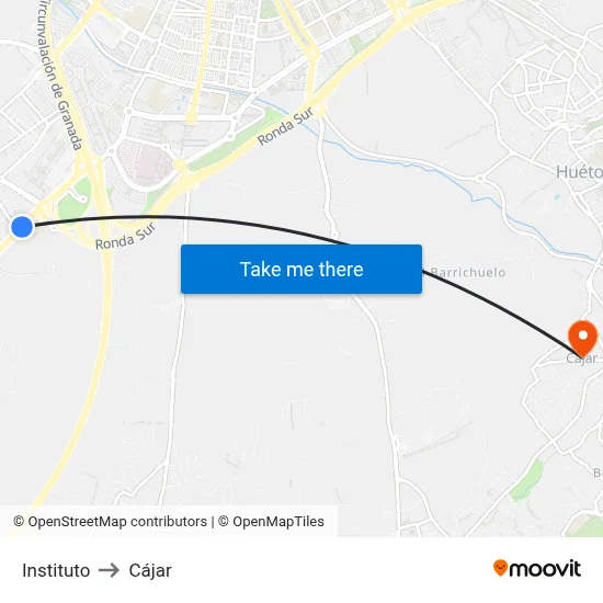 Instituto to Cájar map