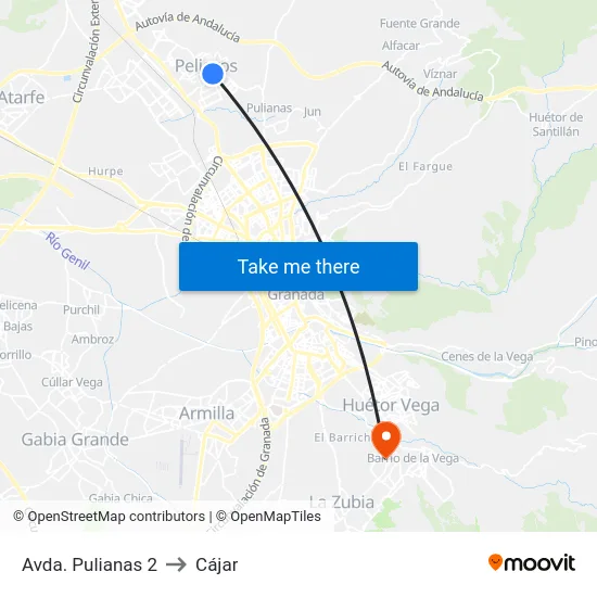 Avda. Pulianas 2 to Cájar map