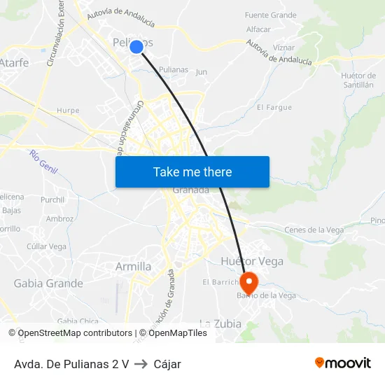 Avda. De Pulianas 2 V to Cájar map