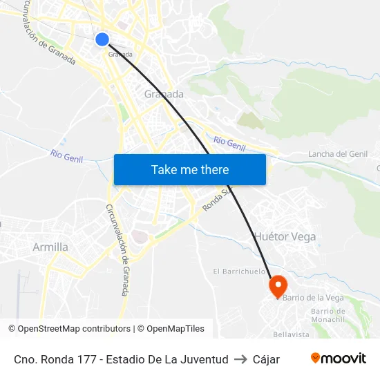 Cno. Ronda 177 - Estadio De La Juventud to Cájar map