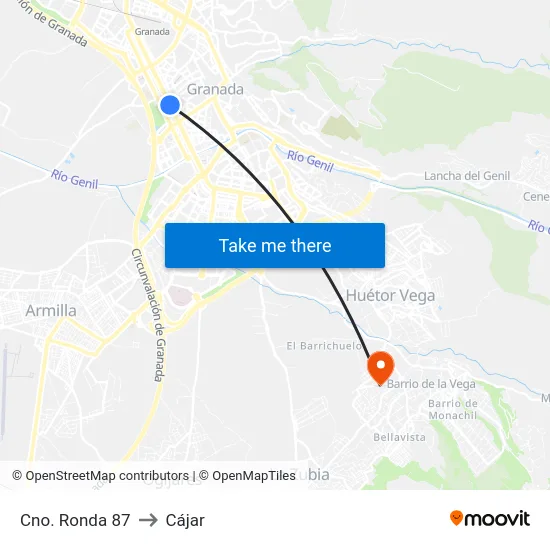 Cno. Ronda 87 to Cájar map