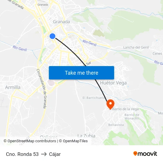 Cno. Ronda 53 to Cájar map
