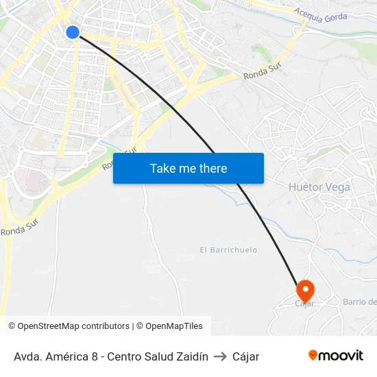 Avda. América 8 - Centro Salud Zaidín to Cájar map