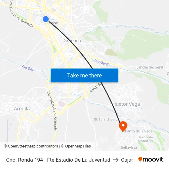 Cno. Ronda 194 - Fte Estadio De La Juventud to Cájar map