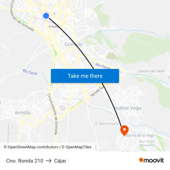 Cno. Ronda 210 to Cájar map