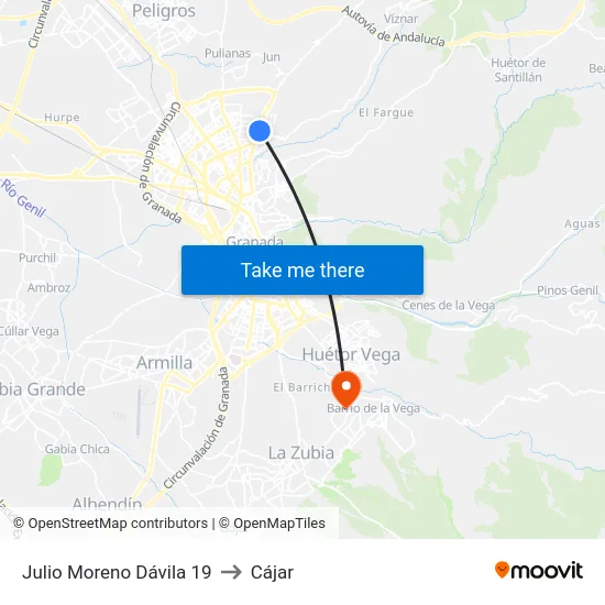 Julio Moreno Dávila 19 to Cájar map