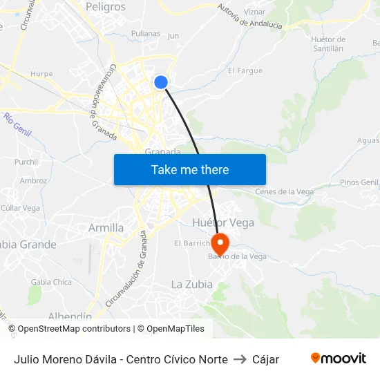 Julio Moreno Dávila - Centro Cívico Norte to Cájar map