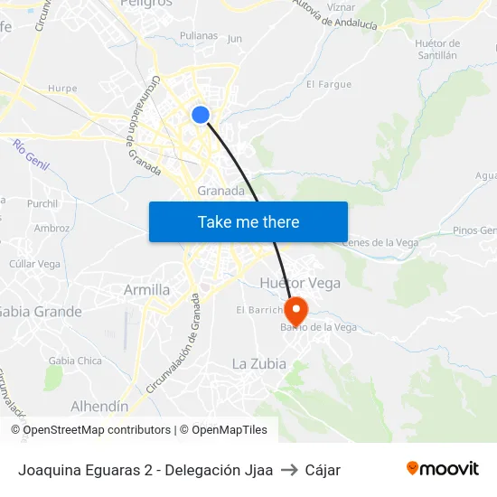 Joaquina Eguaras 2 - Delegación Jjaa to Cájar map