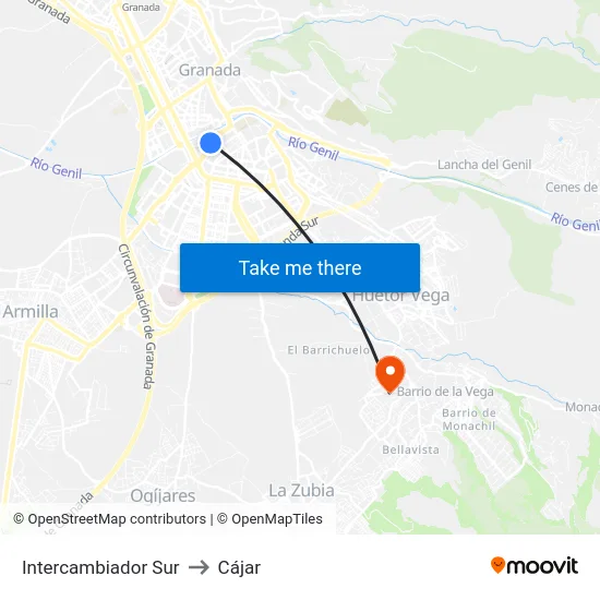 Intercambiador Sur to Cájar map