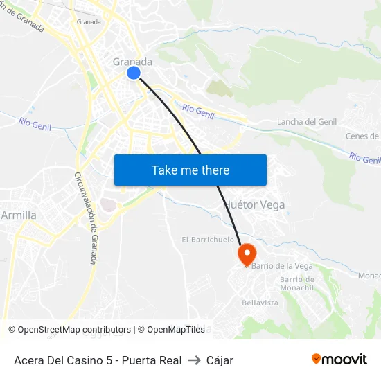 Acera Del Casino 5 - Puerta Real to Cájar map