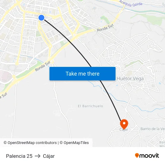Palencia 25 to Cájar map