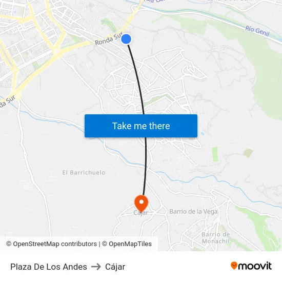 Plaza De Los Andes to Cájar map