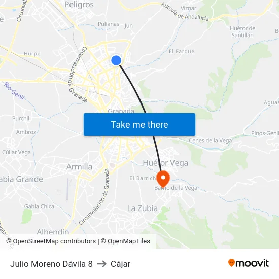 Julio Moreno Dávila 8 to Cájar map