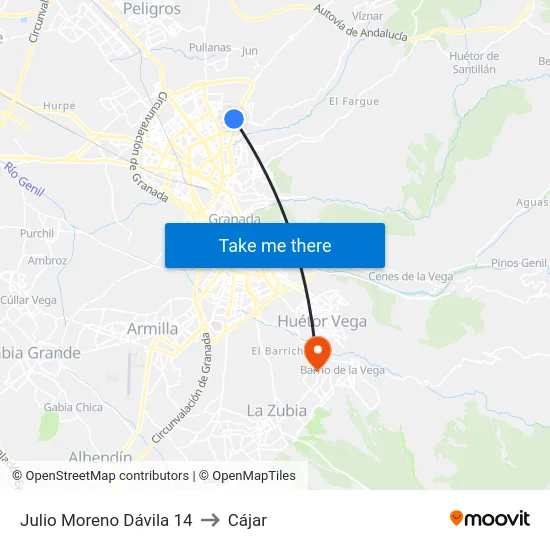 Julio Moreno Dávila 14 to Cájar map