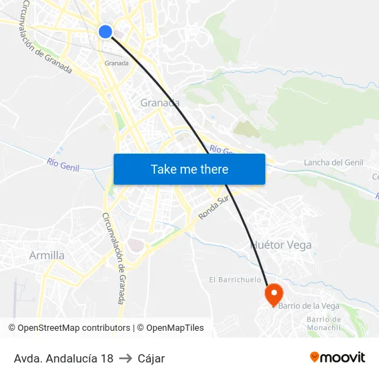Avda. Andalucía 18 to Cájar map