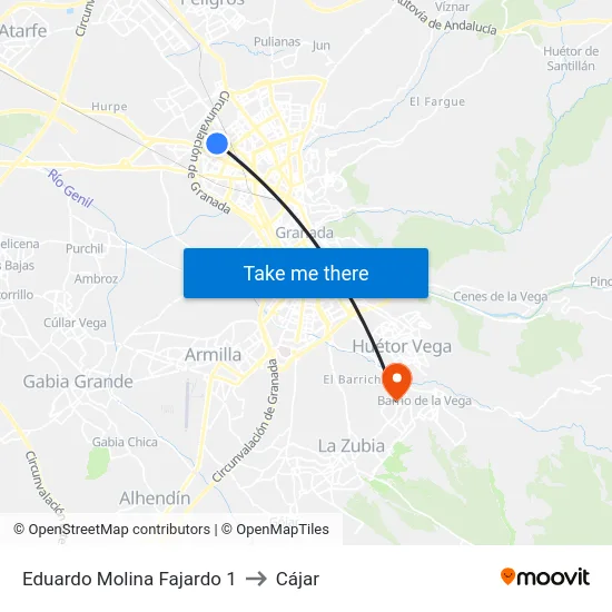 Eduardo Molina Fajardo 1 to Cájar map