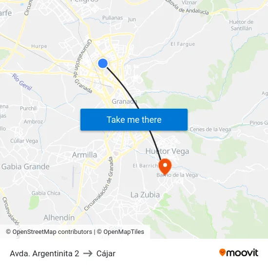 Avda. Argentinita 2 to Cájar map