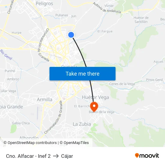 Cno. Alfacar - Inef 2 to Cájar map
