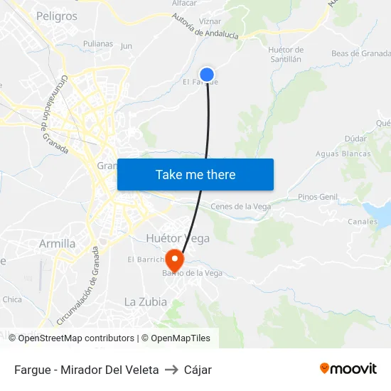 Fargue - Mirador Del Veleta to Cájar map