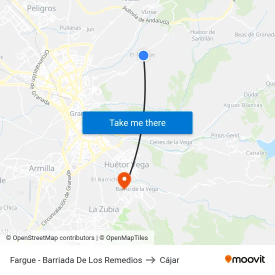 Fargue - Barriada De Los Remedios to Cájar map