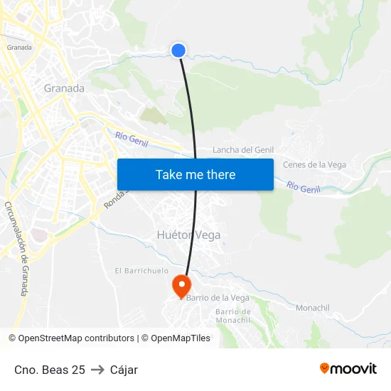 Cno. Beas 25 to Cájar map