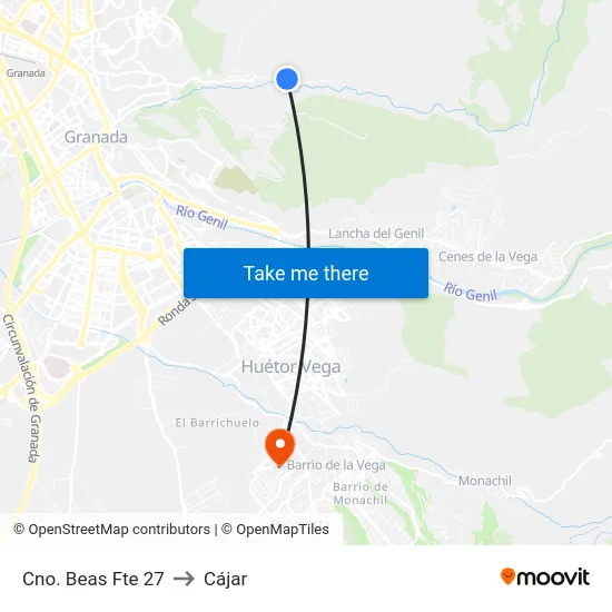 Cno. Beas Fte 27 to Cájar map