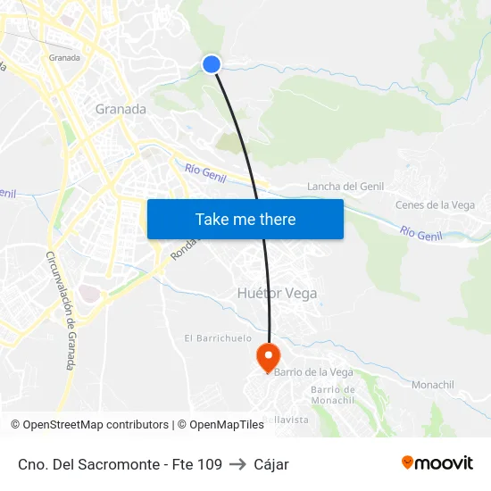 Cno. Del Sacromonte - Fte 109 to Cájar map