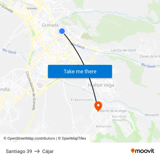 Santiago 39 to Cájar map