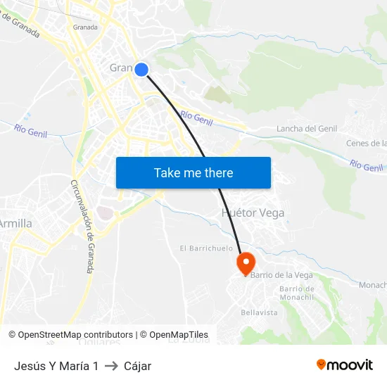 Jesús Y María 1 to Cájar map