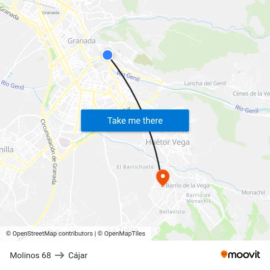 Molinos 68 to Cájar map