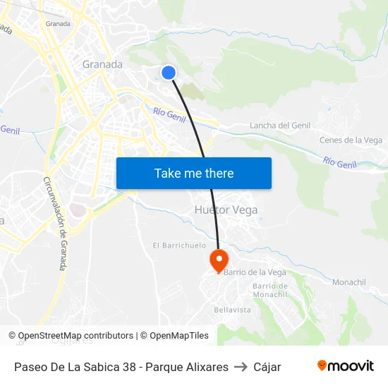 Paseo De La Sabica 38 - Parque Alixares to Cájar map