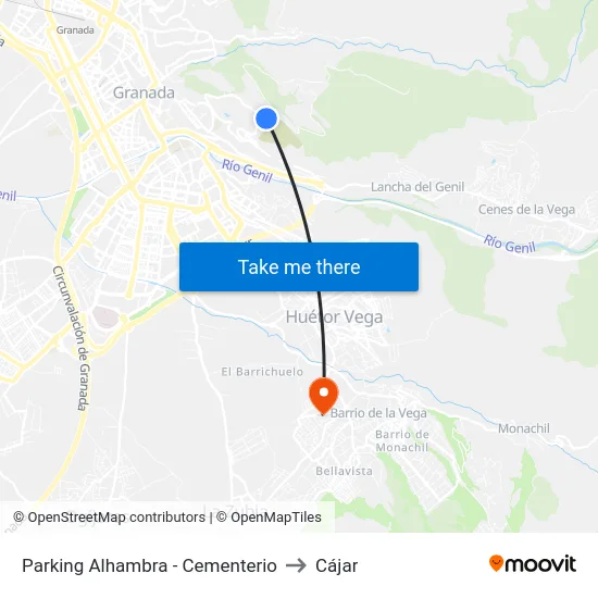 Parking Alhambra - Cementerio to Cájar map