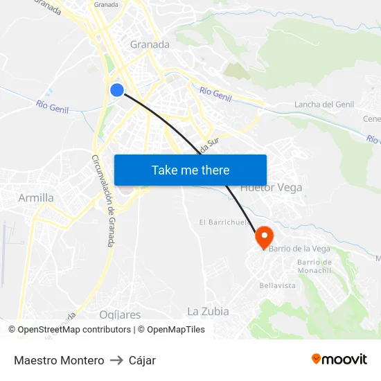 Maestro Montero to Cájar map